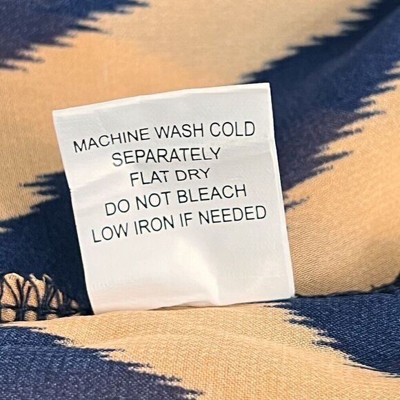 Moa‎ Moa Blouse Top Size M Long Sleeves Chevron Pattern Semi Sheer Orange Navy - Picture 11 of 12